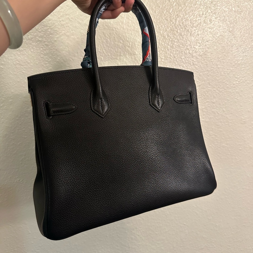 Black Leather Top-Handle Satchel with Silver Hardware - Picture 4 of 8